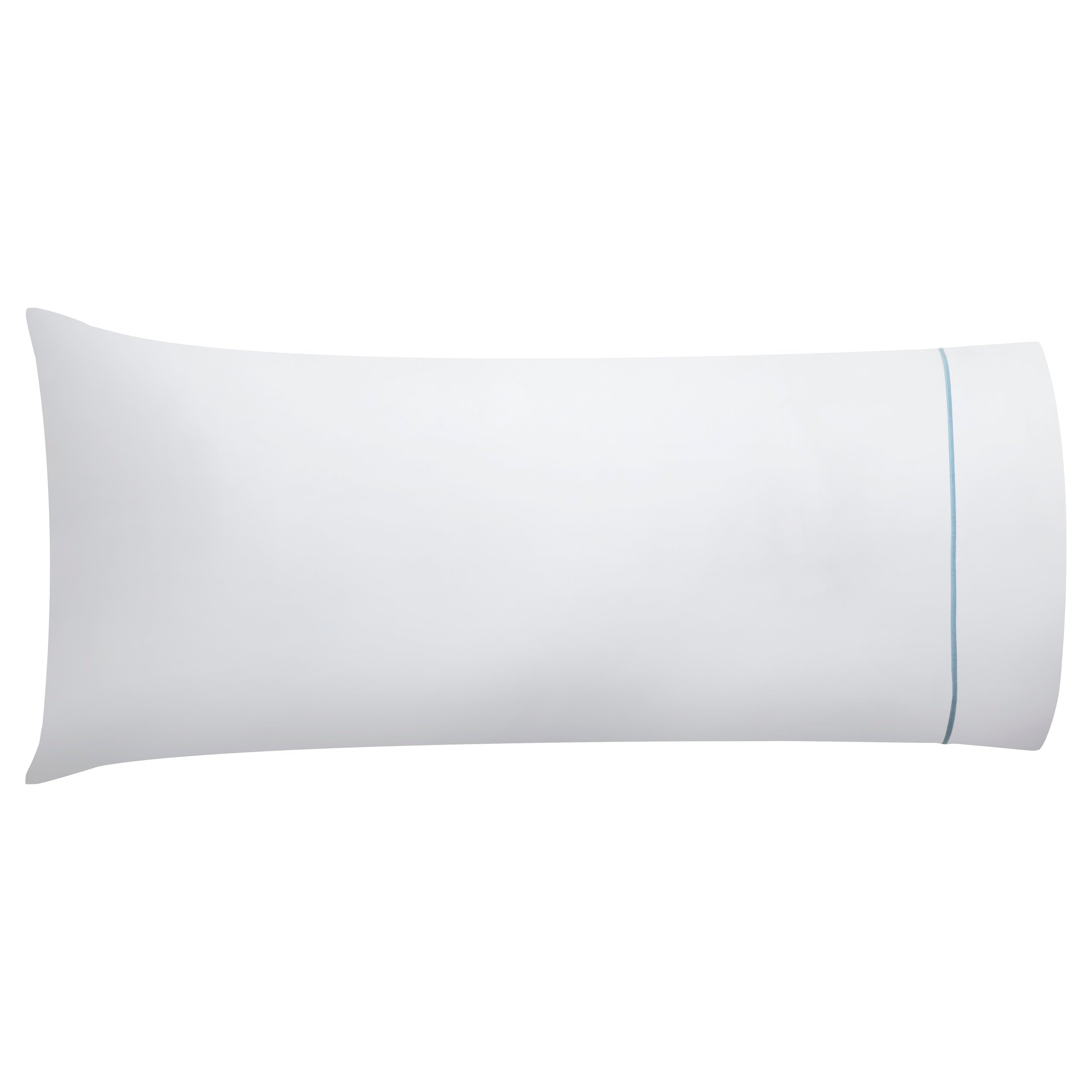 AKP-530-2040_1|Soft 100% cotton pillowcase with elegant light blue border, breathable, luxurious, perfect for a comfortable night's sleep.