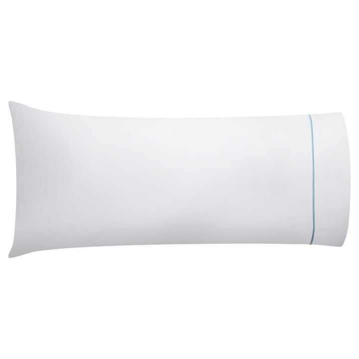 AKP-530-2040_1|Soft 100% cotton pillowcase with elegant light blue border, breathable, luxurious, perfect for a comfortable night's sleep.