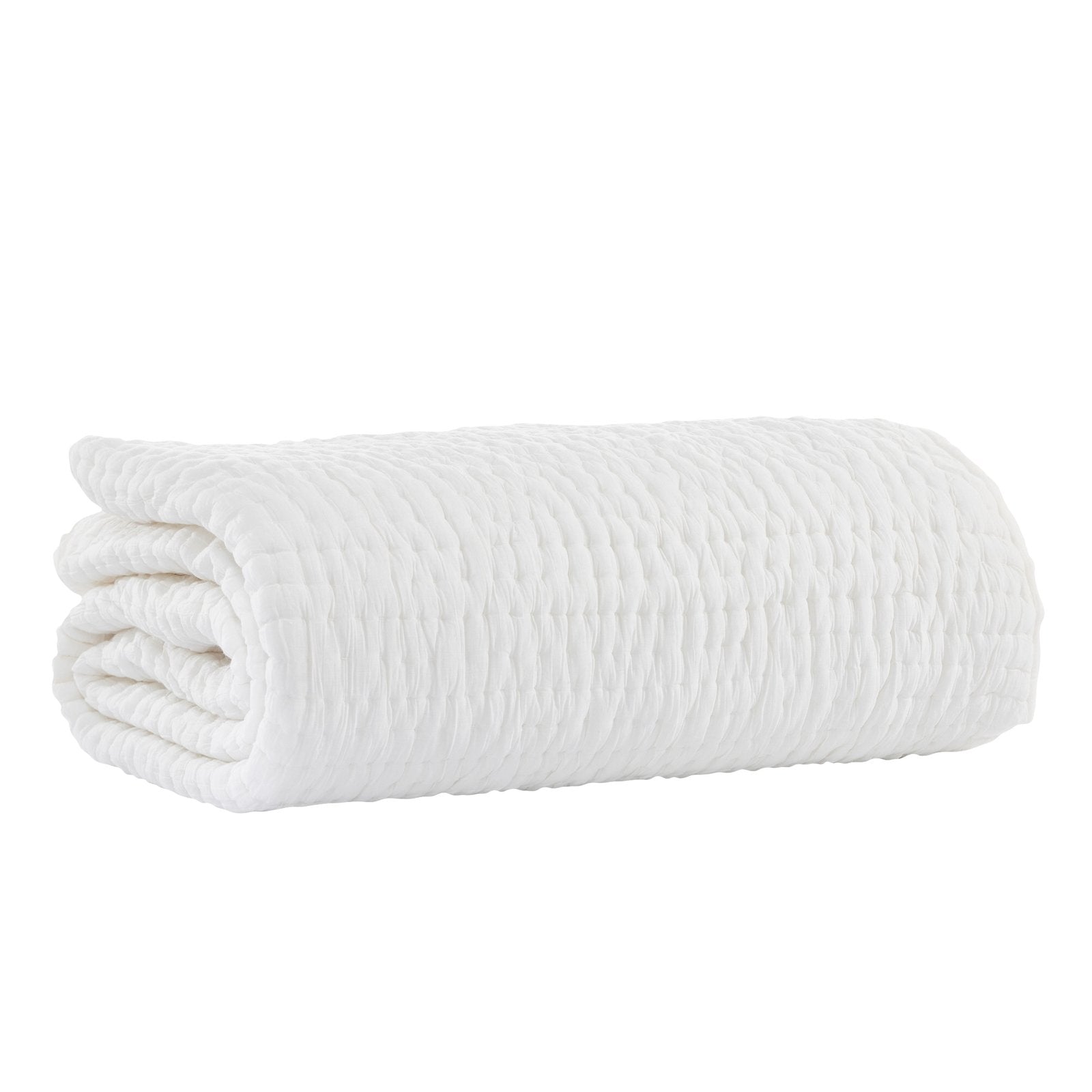 QT-359-9496-LOT1_5|Neatly folded pure white quilted cotton blanket, highlighting its soft texture and elegant stitched design. Perfect for warmth.