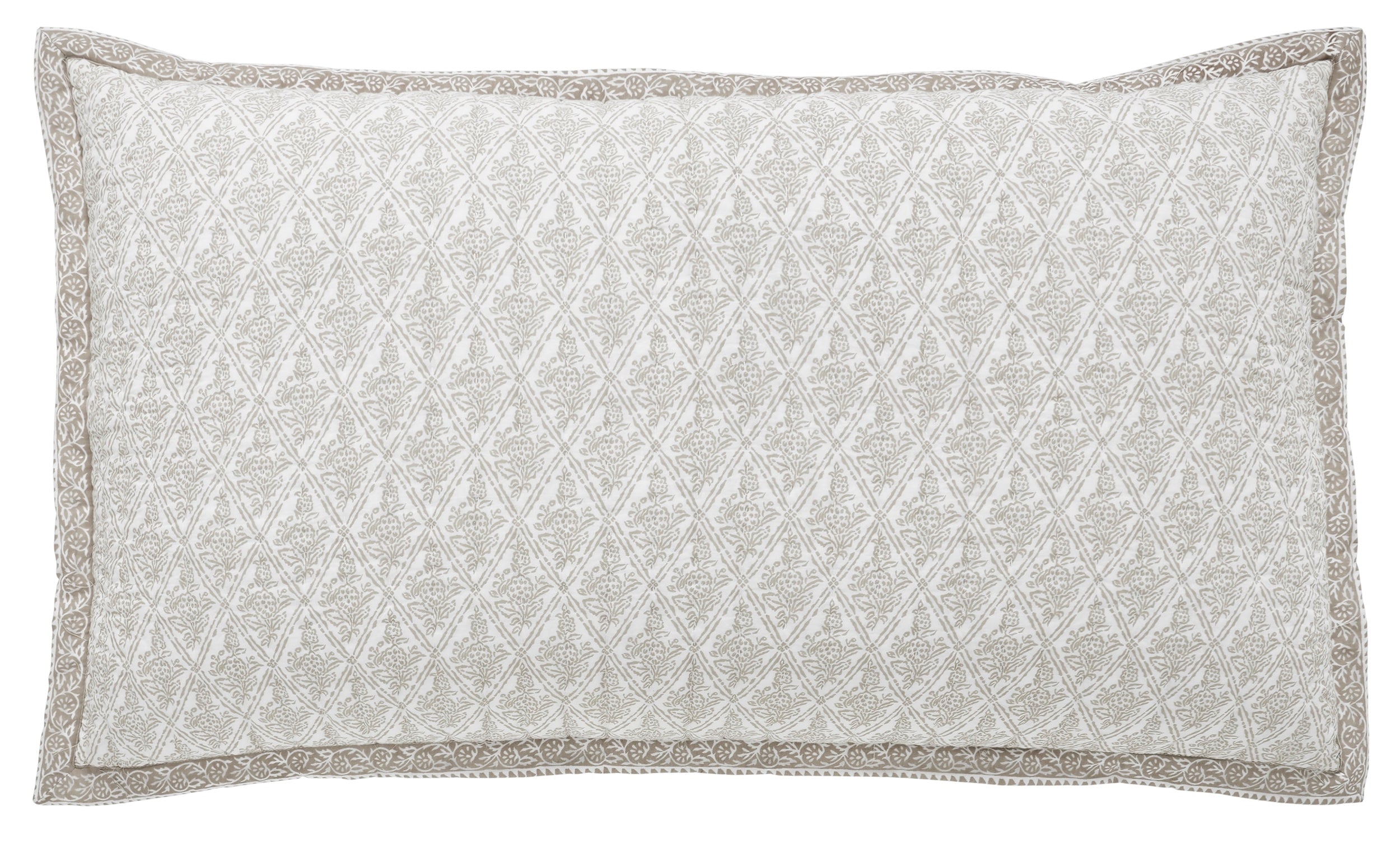 KS-348-2036_1|Elegant light beige & white patterned pillow sham. Decorative quilted accent pillow for bed, adding sophisticated texture.