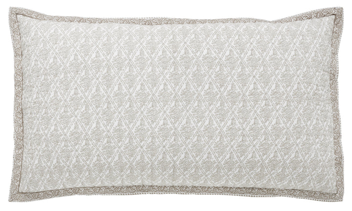 KS-348-2036_1|Elegant light beige & white patterned pillow sham. Decorative quilted accent pillow for bed, adding sophisticated texture.