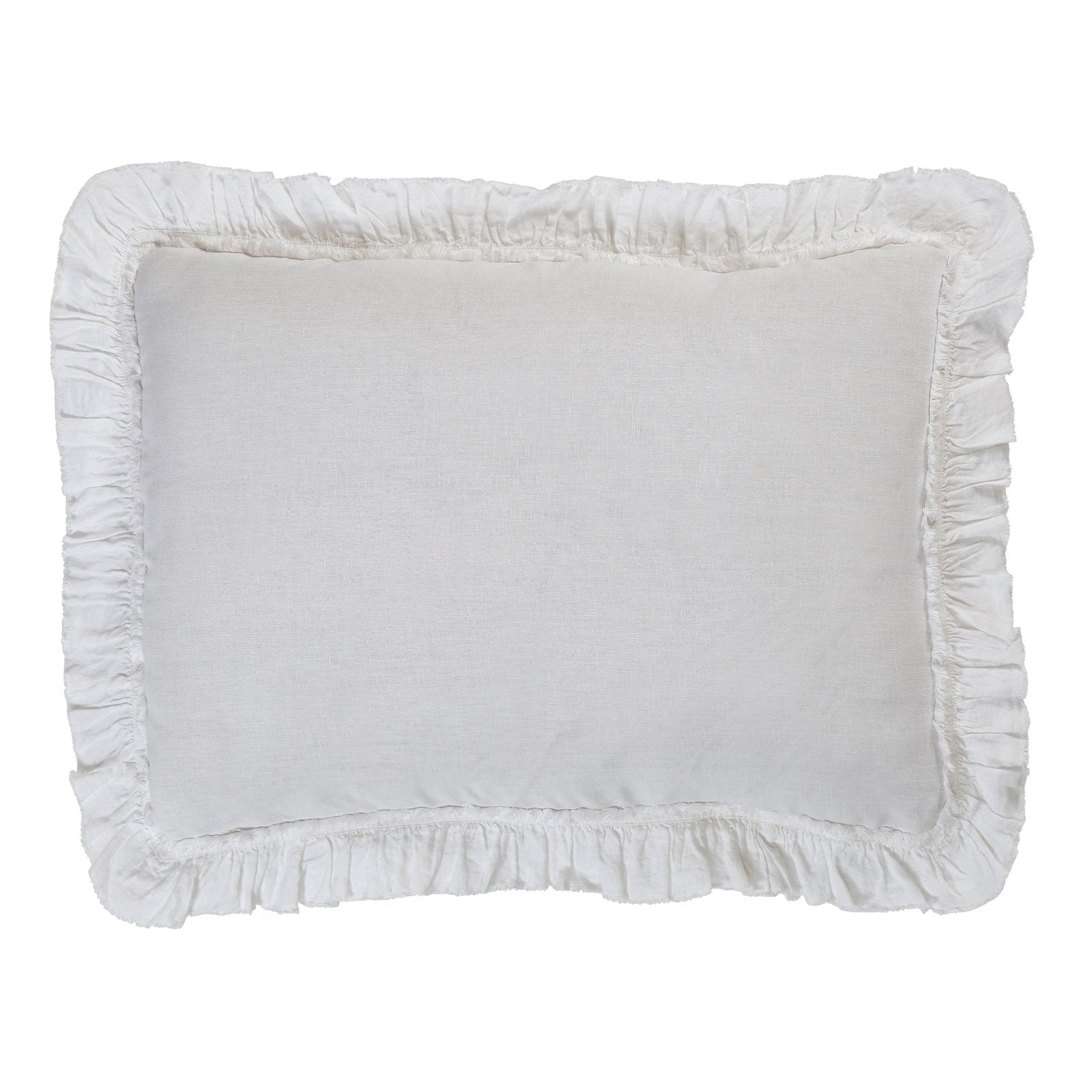 KS-017-2036_1|White linen ruffled duvet cover sham, soft texture, elegant design, perfect for luxurious bedroom decor and comfort.