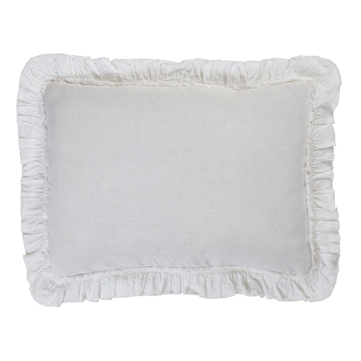 KS-017-2036_1|White linen ruffled duvet cover sham, soft texture, elegant design, perfect for luxurious bedroom decor and comfort.