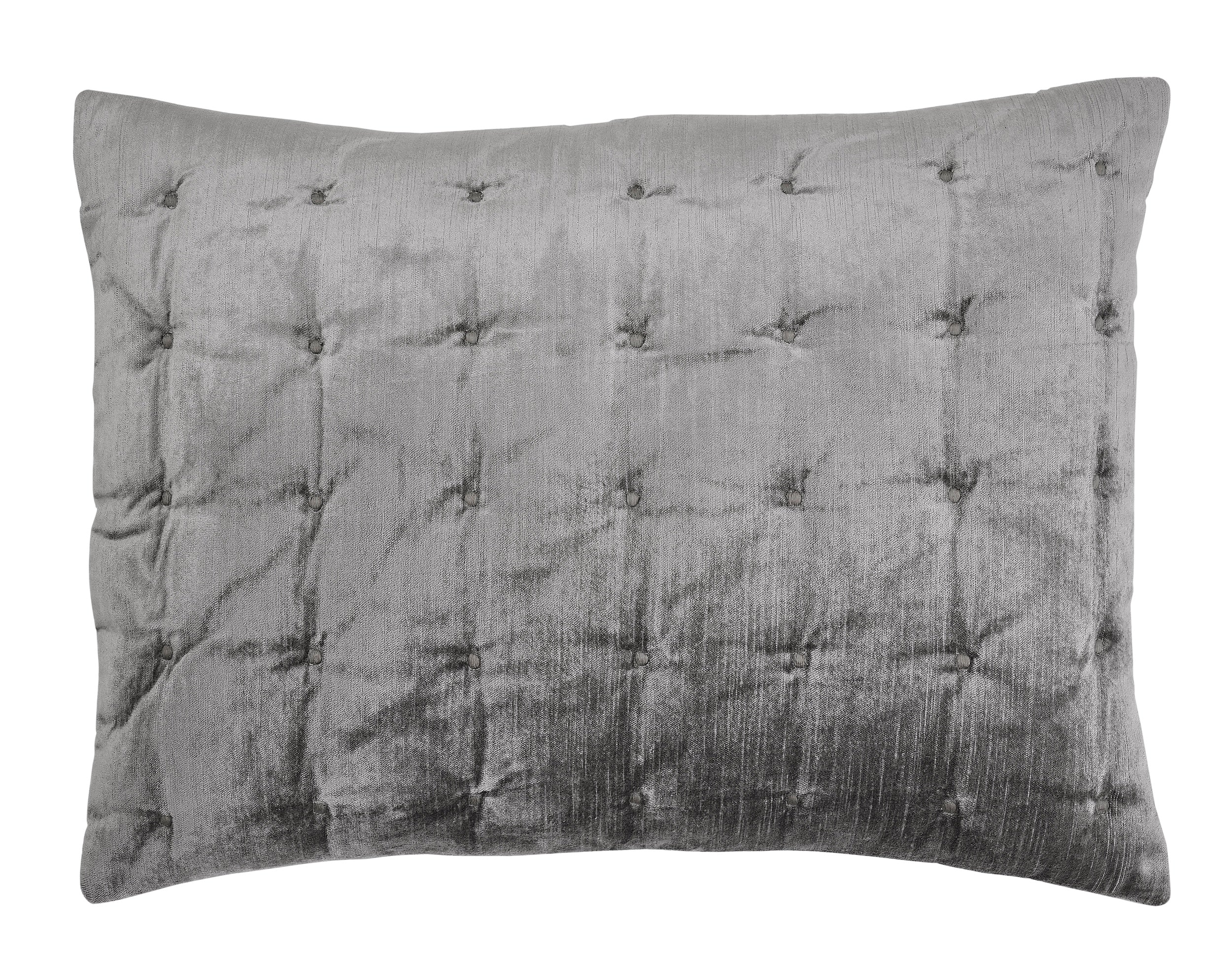 SS-307-2026_1|Luxurious dark grey quilted sham with elegant tufted buttons, perfect for adding a rich texture and stylish comfort to your quilt.
