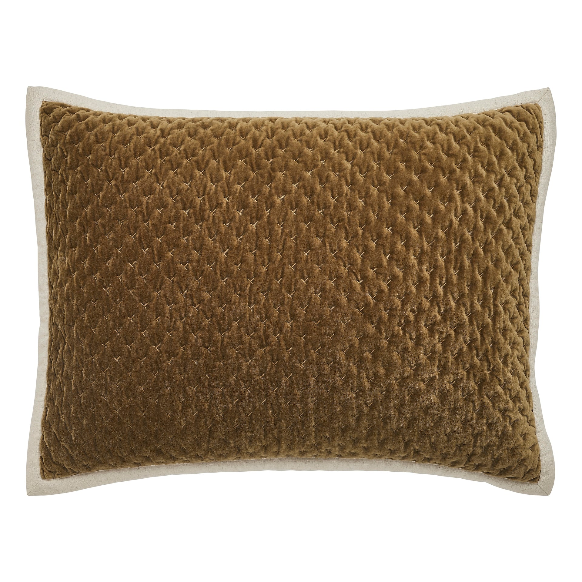 SS-378-2026_1|Elegant brown velvet quilted throw pillow with contrasting light trim, adding luxurious comfort and style to any sofa or bed.