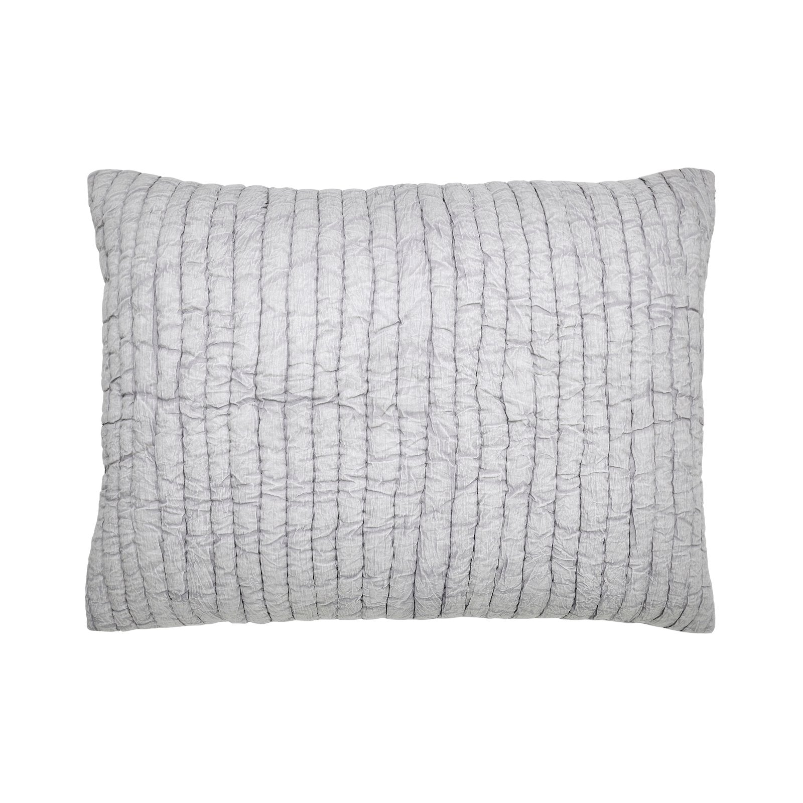 SS-344-2026_1|Contemporary light gray quilted pillow sham with a crinkled small square grid pattern, offering unique texture for stylish bedroom decor.