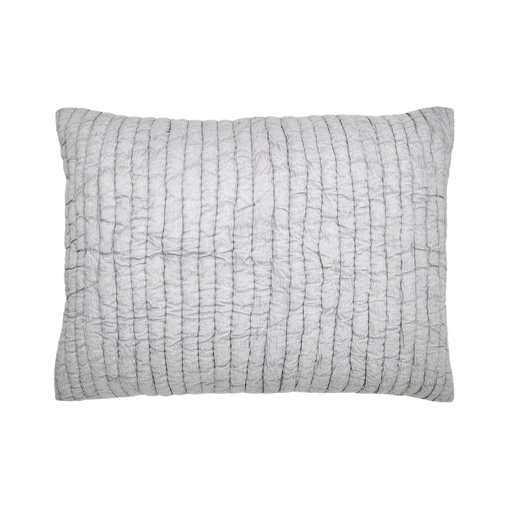 SS-344-2026_1|Contemporary light gray quilted pillow sham with a crinkled small square grid pattern, offering unique texture for stylish bedroom decor.
