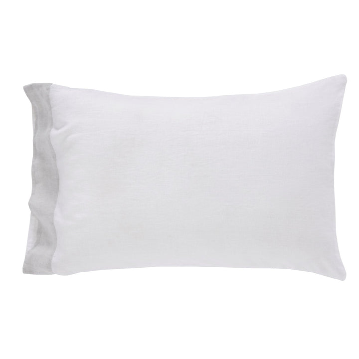 ASP-518-2032_1|Stylish white 100% linen pillow sham with a modern light grey flange, perfect for serene and cozy bedrooms.
