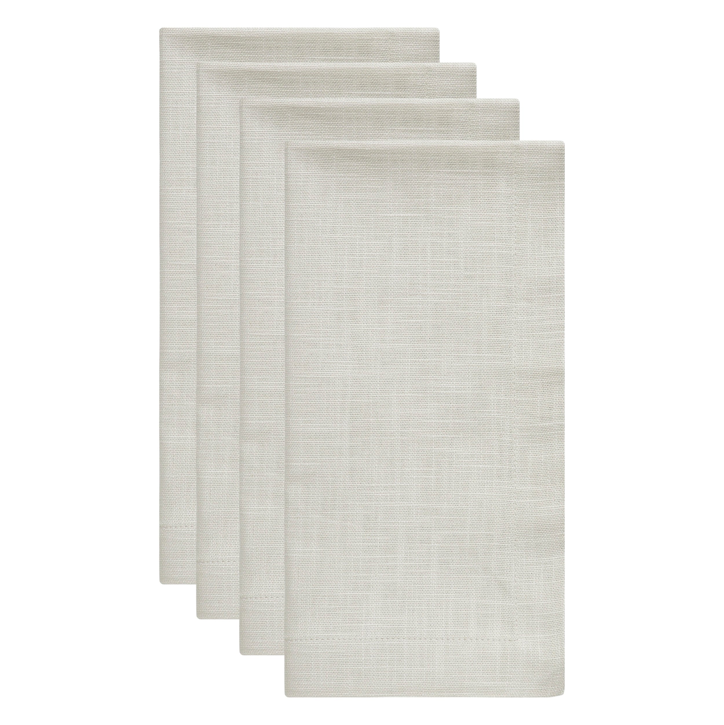 NP-4812-2020_2|Four neatly folded beige linen-look napkins, stacked, ready for dining, elegant table setting, reusable, durable.