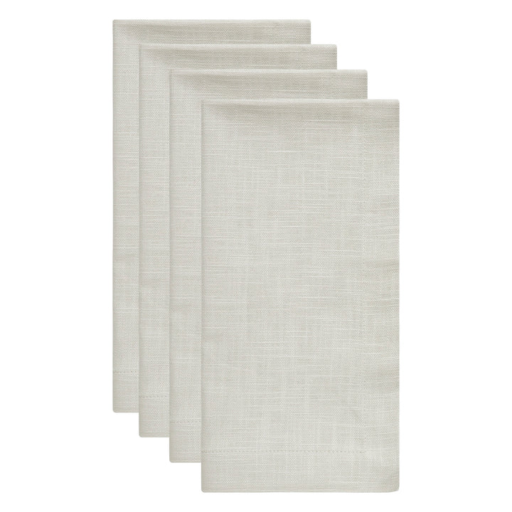 NP-4812-2020_2|Four neatly folded beige linen-look napkins, stacked, ready for dining, elegant table setting, reusable, durable.