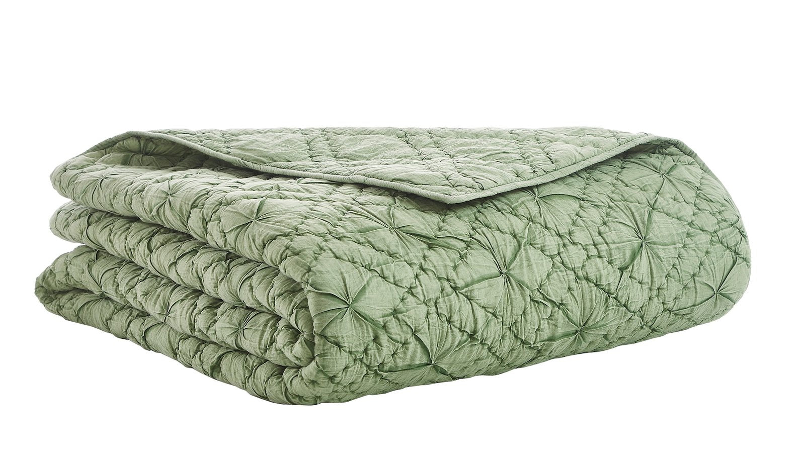 QT-366-11096_5|Neatly folded green textured quilt showcasing its unique geometric pattern, ready to add a cozy, stylish layer to any bedroom space.
