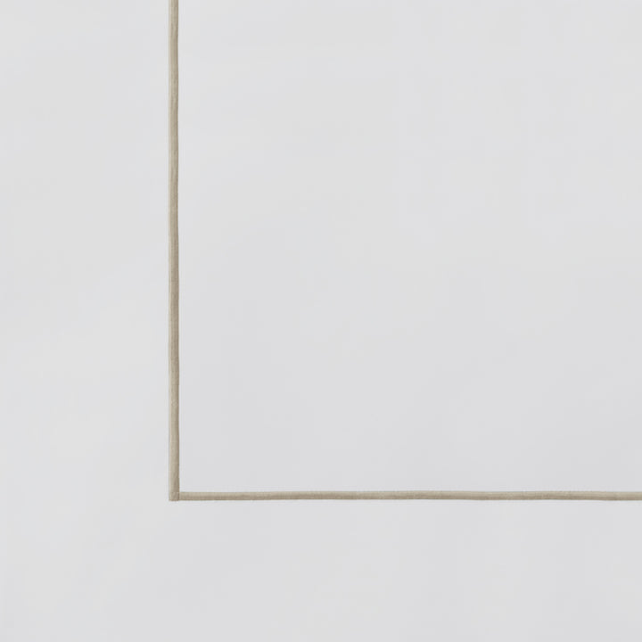 AKP-531-2040_6|Close-up of premium 100% cotton white bed sheet with elegant single beige stripe, showcasing high-quality fabric detail.