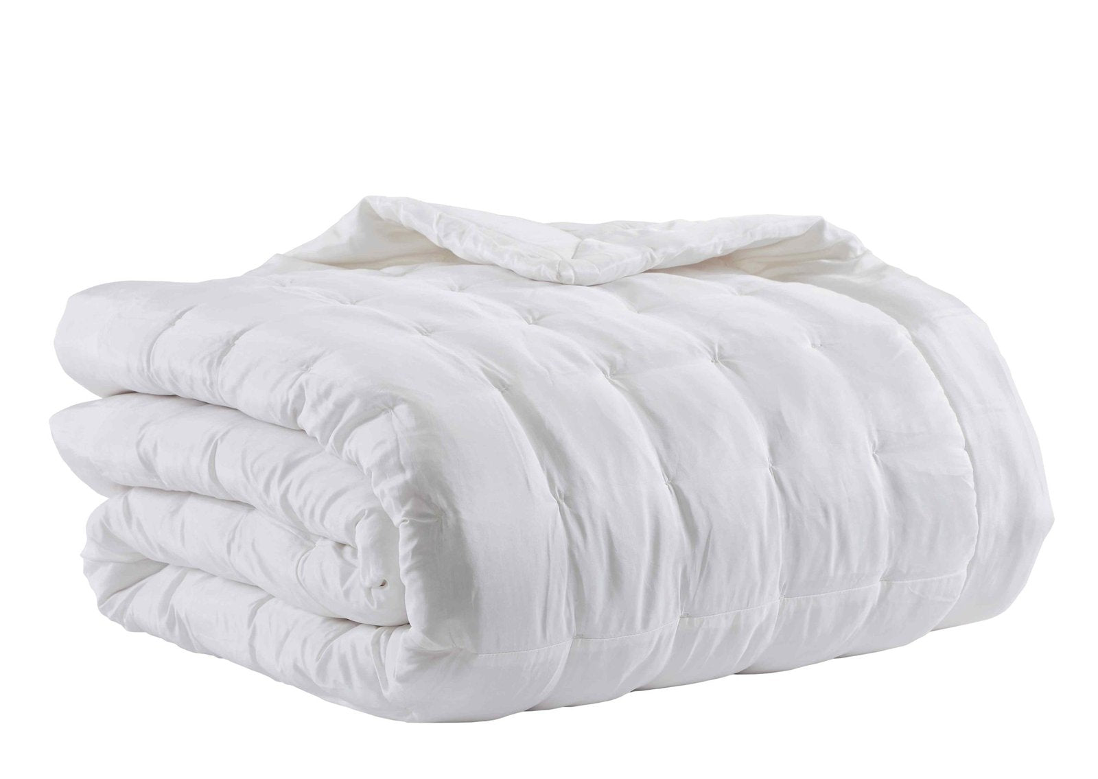 QT-332-X_2|Soft white quilted duvet, neatly folded, featuring a cozy textured square pattern. Essential, comfortable bedding.