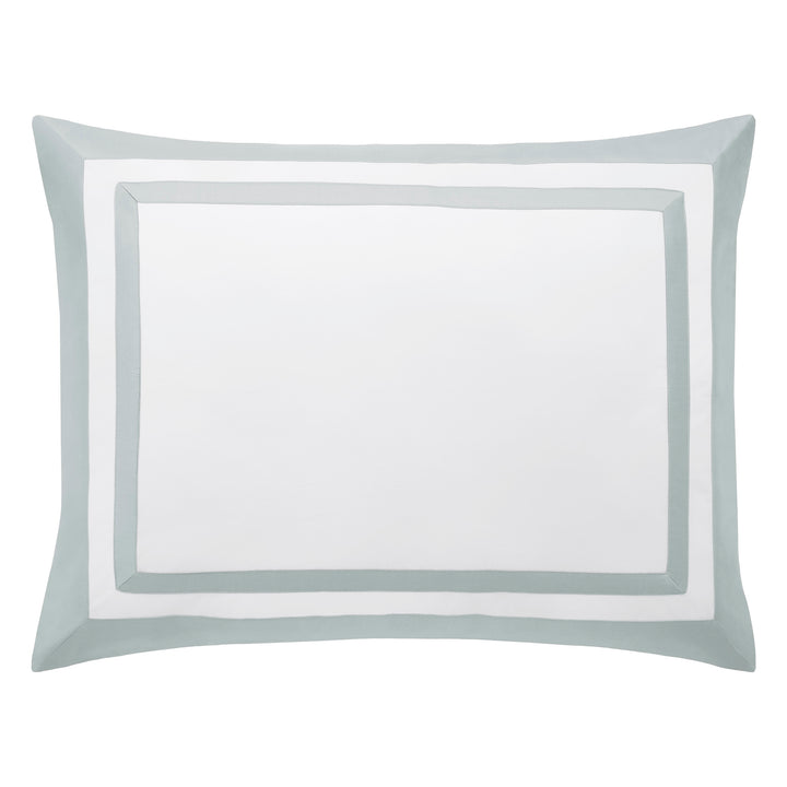 SS-063-2026_1|Elegant white duvet cover featuring a beautiful double light blue border, offering a serene and refined look for any bed.
