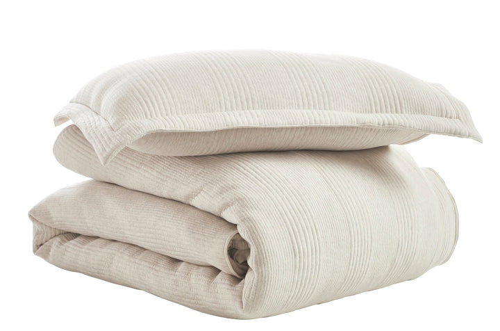 DT-040-9092_7|Soft light beige ribbed duvet cover, cozy textured fabric for comfortable modern bedding. Natural aesthetic.