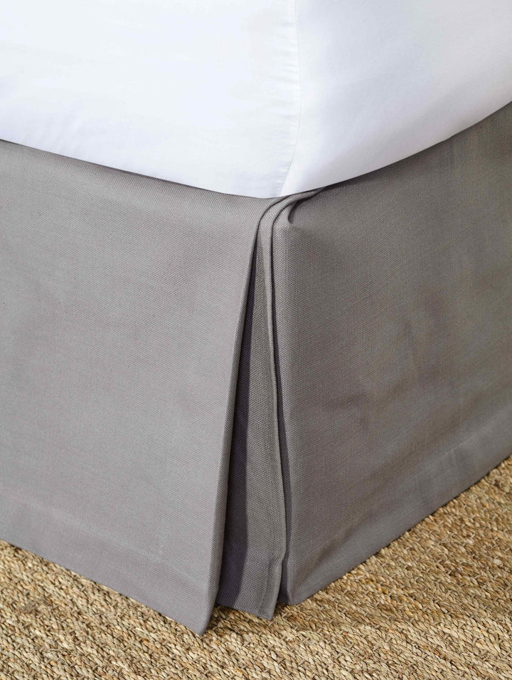 BS-110-7880_1|Stylish grey panel bed skirt with elegant box pleats, creating a contemporary and refined look for your serene bedroom.