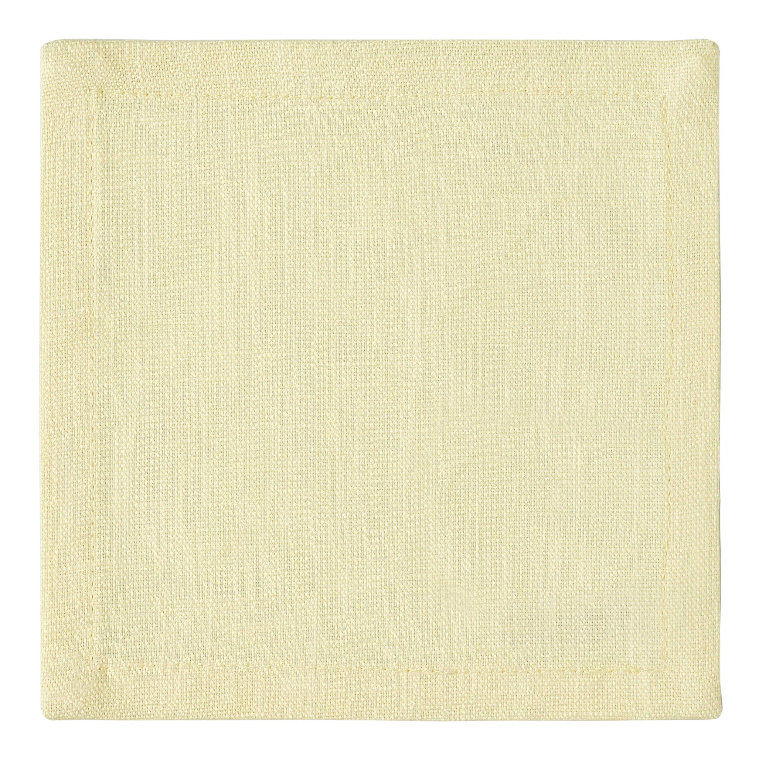 CNP-4907-66_3|Detailed close-up of a single light yellow linen fabric dinner napkin, highlighting its woven texture and clean hem on white.