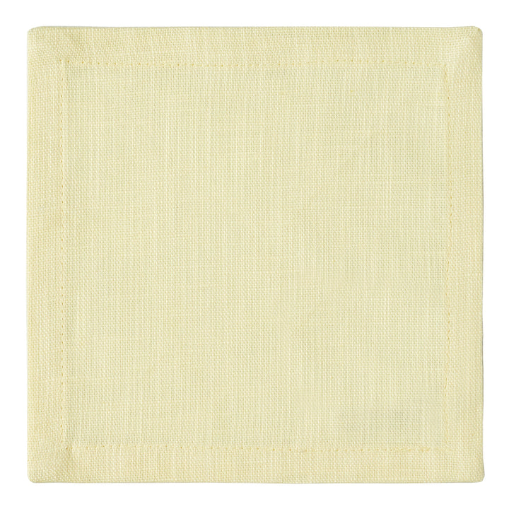 CNP-4907-66_3|Detailed close-up of a single light yellow linen fabric dinner napkin, highlighting its woven texture and clean hem on white.