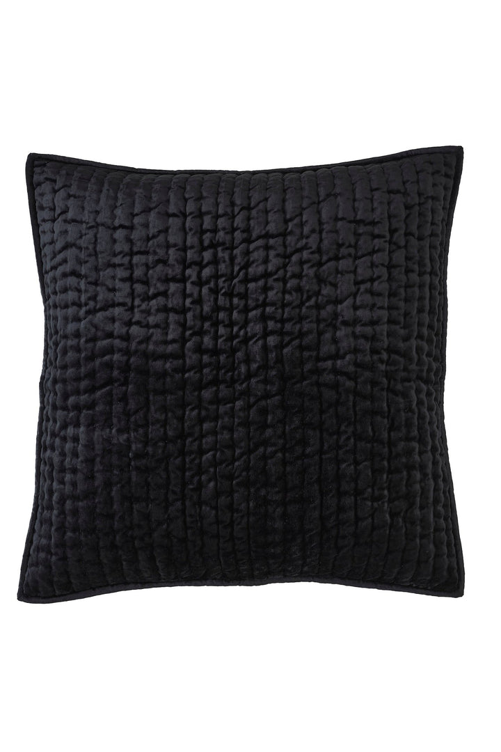 ES-361-2626_1|Sumptuous black velvet rectangular quilted cushion, boasting a rich crinkled grid pattern, ideal for a bold, luxurious statement.