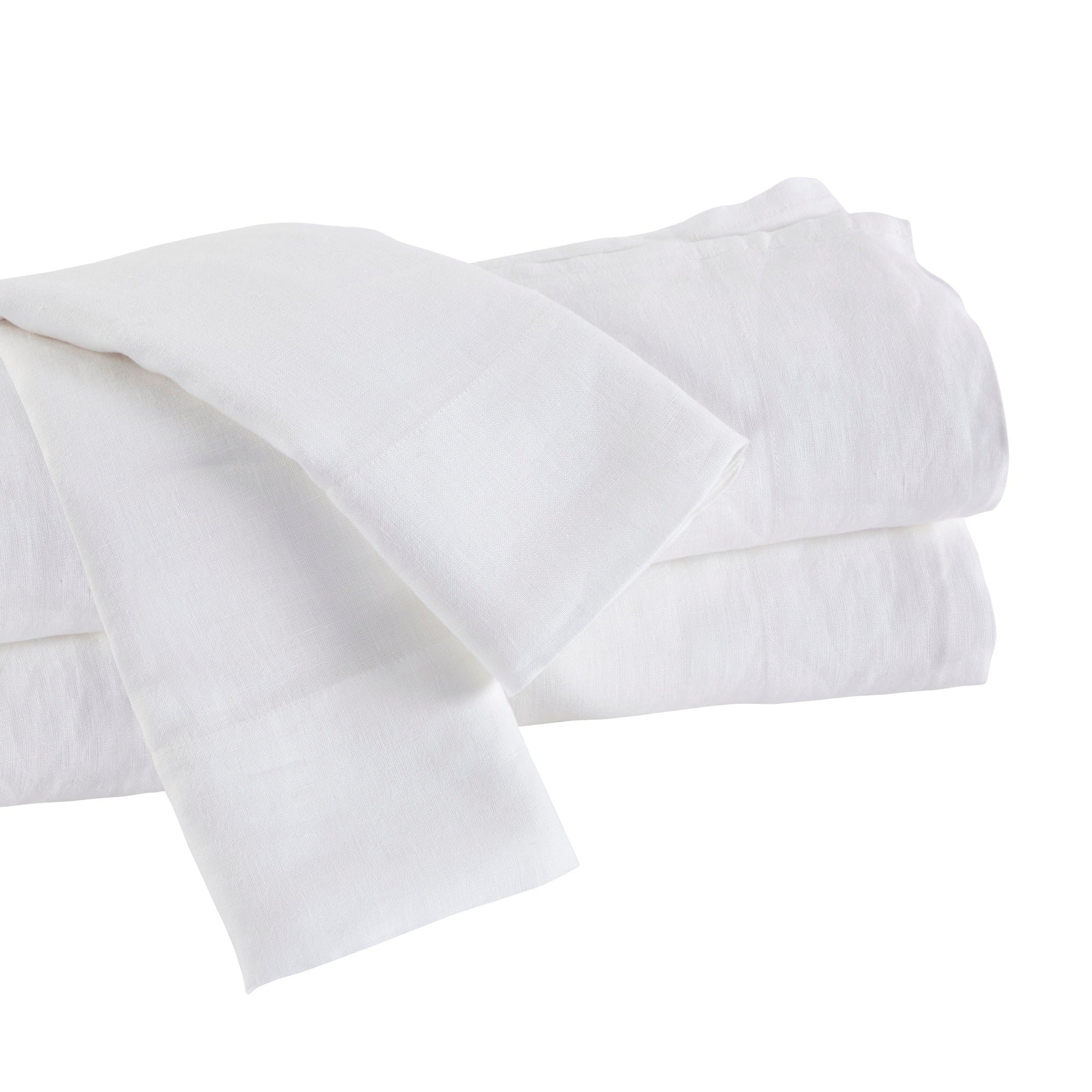 KSS-514-7880_5|Neatly folded white 100% pure linen sheet set, highlighting the crispness and quality of natural, breathable bedding.