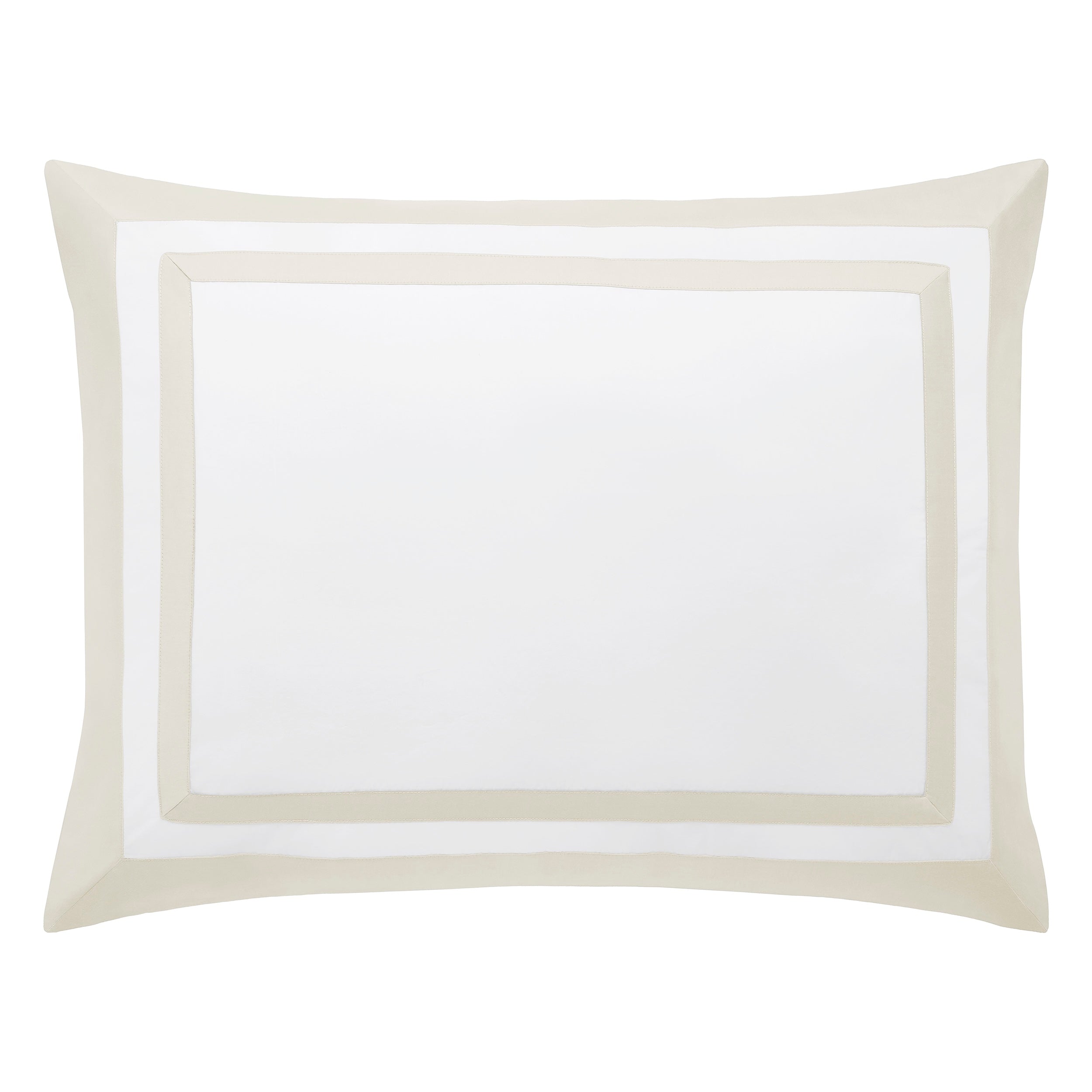 SS-061-2026_1|Sophisticated pure white cotton duvet cover with stylish beige double-stitched border, adding elegance to any bed.