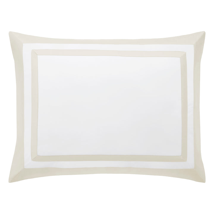 SS-061-2026_1|Sophisticated pure white cotton duvet cover with stylish beige double-stitched border, adding elegance to any bed.