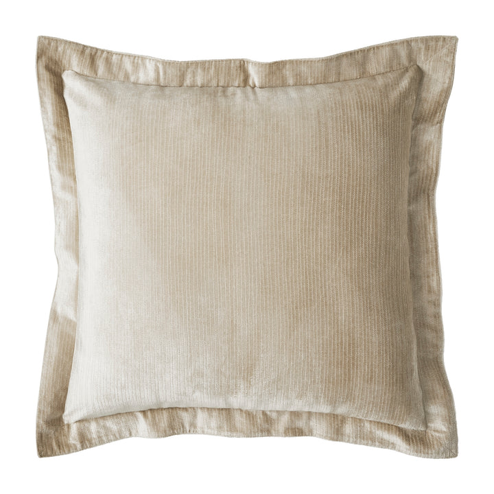 ES-053-2626_1|Luxurious beige velvet ribbed duvet cover with elegant ruffled edge detail. Plush texture for supreme comfort.