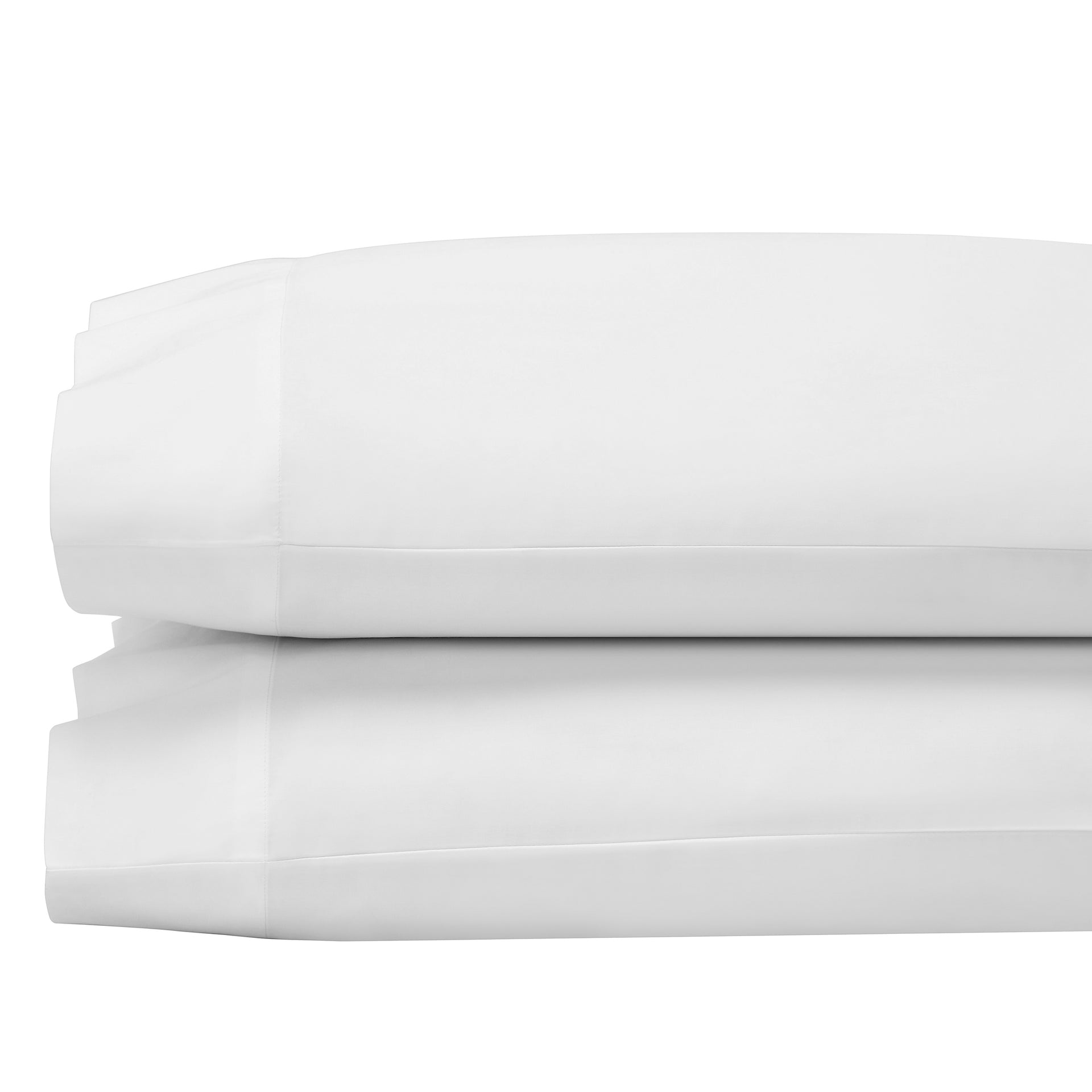 AKP-539-2040_1|Two stacked pure white 100% cotton pillowcases, providing soft comfort and luxurious bedding. Perfect for restful sleep.