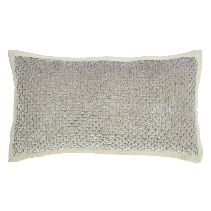 KS-330-2036_1|Luxurious light gray velvet decorative pillow with a quilted texture and elegant border, enhancing any sophisticated bed.