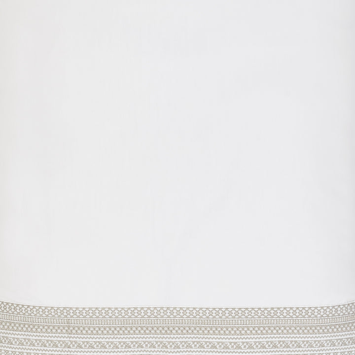 SWT-501-X_1|Crisp white quilted bedspread with an elegant grey patterned embroidered border. Adds a sophisticated and luxurious touch to bedding.